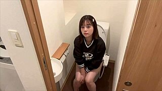 Japanese Brunette's Pussy Licked After Peeing!