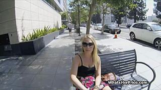 Pounding broke blonde teen 18+ from the street for a little 18+ extra money