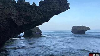 beautiful mermaid on island gets legs spread for cowgirl