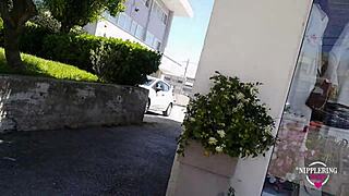 i'm nippleringlover, flashing my extreme pierced nipples and pussy on the public street