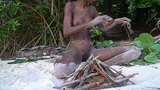i'm the skinny african tribe girl cookin medecin for my granny naked in the forrest