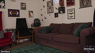 Hot brunette Sinn Sage shows off her cute tits and sexy legs. Pussy lips are juicy.