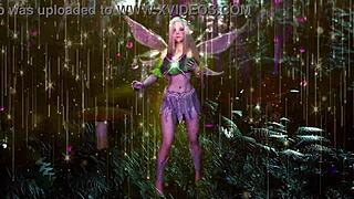 Young virgin fairy dances sensually in fantasy forest
