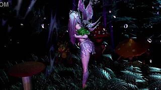 Young virgin fairy dances sensually in fantasy forest