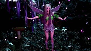 Young virgin fairy dances sensually in fantasy forest
