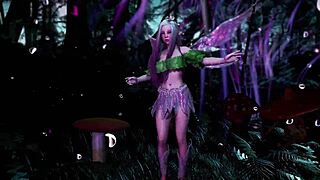 Young virgin fairy dances sensually in fantasy forest