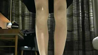 tranny femboy jerks off in black dress, huge cumshot