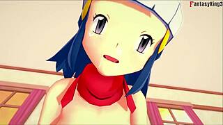 dawn fucks cowgirl on two pokemons?