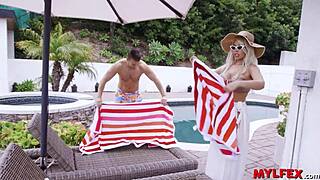 Mylfex - Stepson LICKS His Step Mom And Teen 18+ie Neighbour Pussy At Poolside