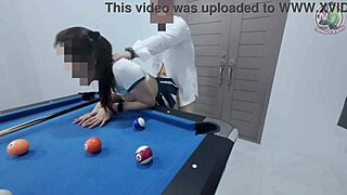 Thai Girl Climbs Pool Table for Intense Fuck