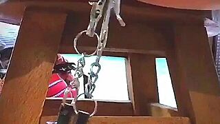 big pink pussy lips dangled and stretched with weights