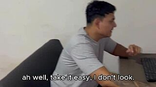 leidy fucks the technician to fix her computer since she has no money for repairs - pov - 18 years old - in spanish - mexican - english subtitles