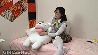 Japanese student pleasures herself after school with toys