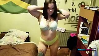 Russian Brunette Chubby Girl Fingering Her Fat Pussy With Finger And Vibrator