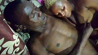 Blonde babe enjoys two cocks together.