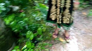 Huge Boobs Step-Mom Masturbates With Big Dildo In Rainy Outdoor Public