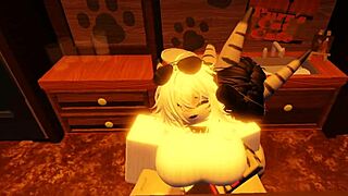 Shark girl is having a good time with uhhhh herself in Roblox