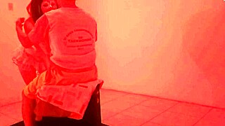 Latina Prostitute Sucks Balls Freely in Cabaret for Trendy Phone