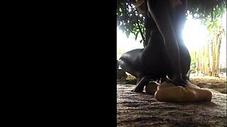 watch her ride that dildo outside on the street