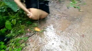 Huge Boobs Step-Mom Masturbates With Big Dildo In Rainy Outdoor Public