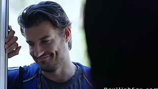 brunette babe meets handsome coach