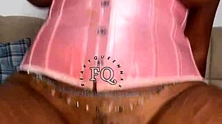 Ebony teen fucks rainbow dildo with big boobs!