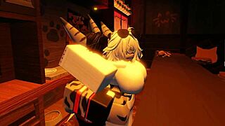 Shark girl is having a good time with uhhhh herself in Roblox