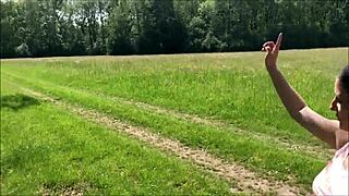 stretching the two holes of a beautiful runner with blowjob and cumshot outdoor