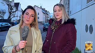 These two beautiful European women, Kelly and Pam, with big tits and small waists, share a cock in lingerie