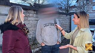 These two beautiful European women, Kelly and Pam, with big tits and small waists, share a cock in lingerie