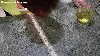 kiwi milf sub slurps up the wine after her master spills it everywhere