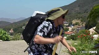 blonde summer vixen catches and fucks her secret voyeur hardcore after seducing him with a blowjob