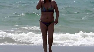 Real Cuckold Husband Watches Huge Load on Wife at Beach, She Shows Off and Masturbates