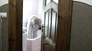 naked woman sexy blonde in bathroom pervert man roommate in short t shirt without panties this watches outside masturbate cock and cum cumshot old young 18+ wet pussy naked in public natural tits