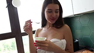 Cute Teen Uses Tight Pussy For Kitchen Creampie