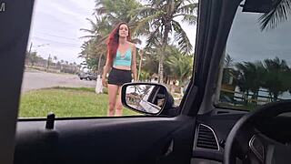 risky self-pleasure for beautiful girl on beach sidewalk