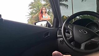 risky self-pleasure for beautiful girl on beach sidewalk