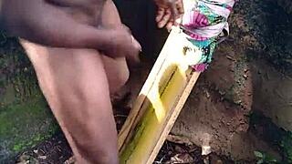 Sexy forest performance featuring intense cumshot on ass