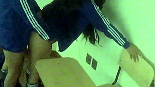 Cute student loses innocence as classmate fucks her hard in classroom