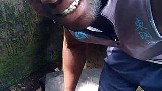 Sexy forest performance featuring intense cumshot on ass