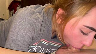 Blonde babe sloppy deepthroat dick to cum in mouth