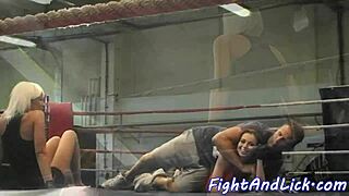 european babes wrestle in lesbian action, fingering and licking each other