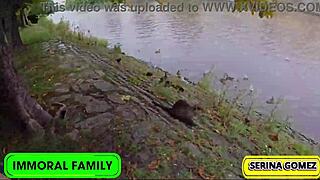 duck feeding turns to dick sucking, serina swallows dean's cream