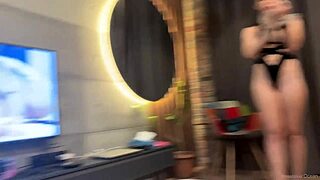 My stepsister shows her body nude and kisses my cock when I cum.