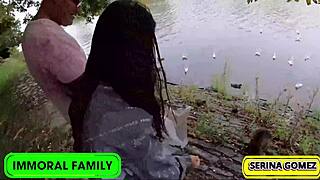 duck feeding turns to dick sucking, serina swallows dean's cream