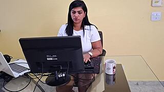 Nicoly Mattos Gives Ass on Reception Sofa After Sucking Boss Cock in Office