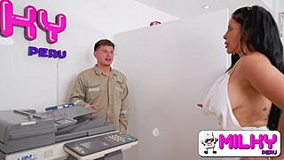 Employees team up with mature secretary in office