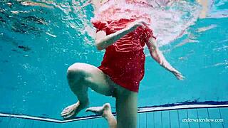 Is Avenna swimming naked in the pool?