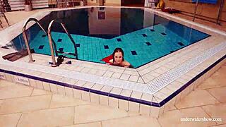 Is Avenna swimming naked in the pool?