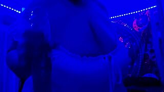 Blue light special featuring BBW with big natural tits and huge monster cock